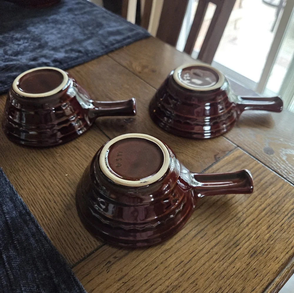 Mid Century Marcrest Daisy Dot Handled Soup Bowls